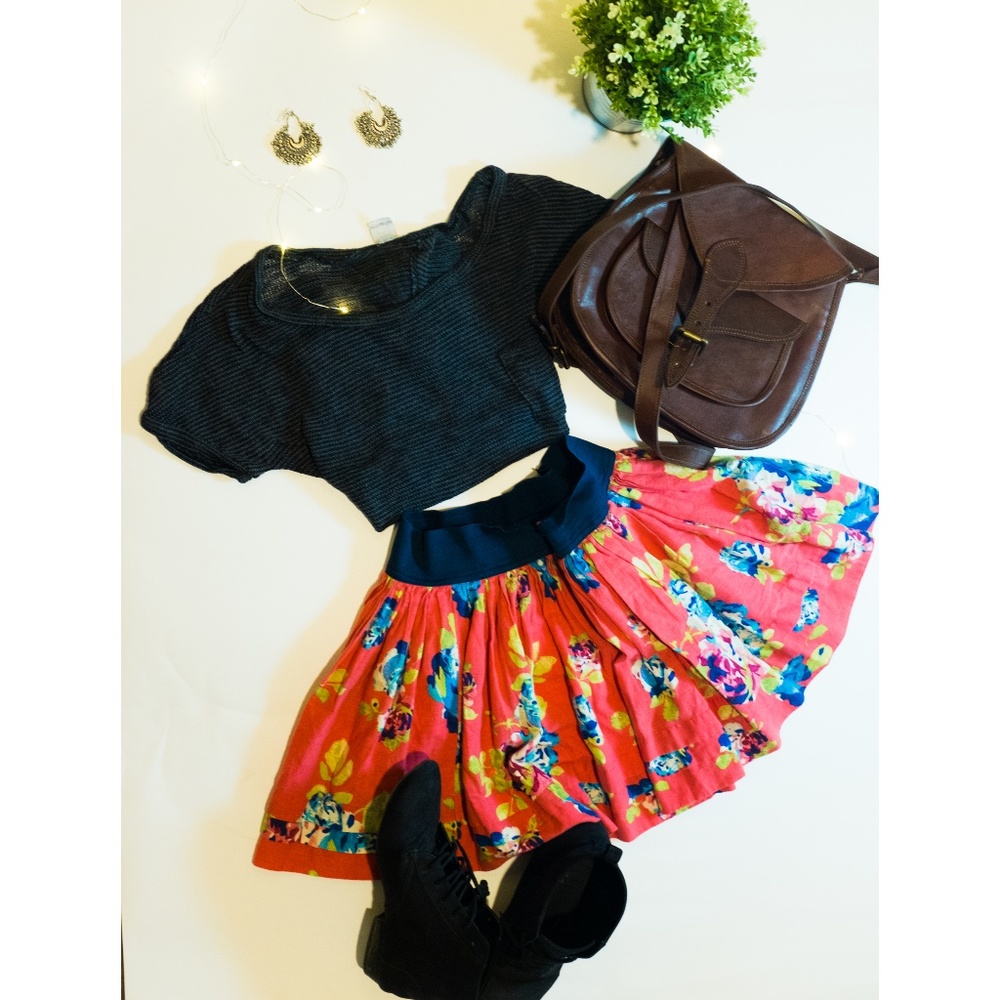 Floral fluffy peach mini skirt